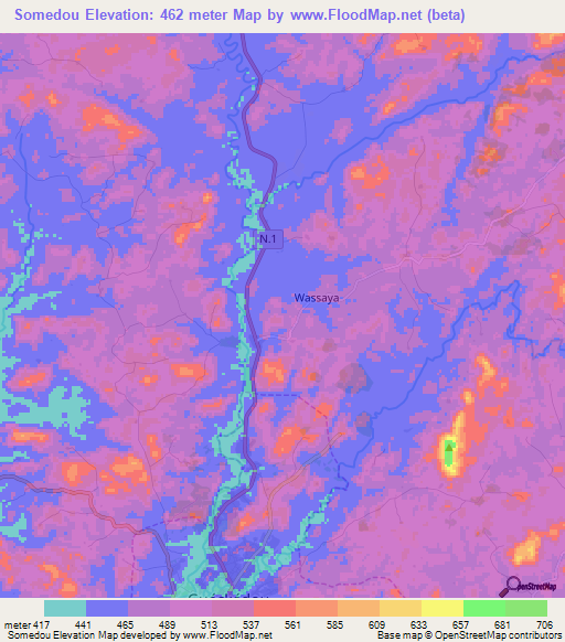 Somedou,Guinea Elevation Map