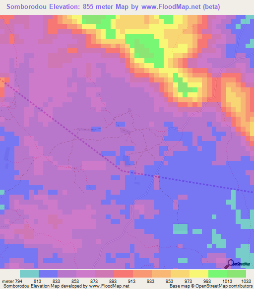 Somborodou,Guinea Elevation Map