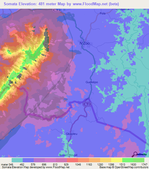 Somata,Guinea Elevation Map