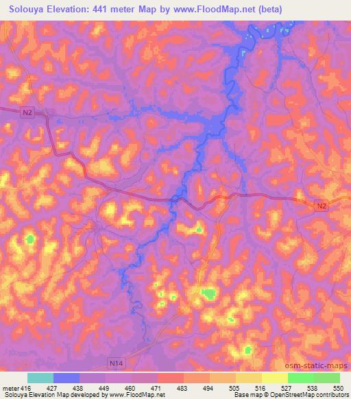 Solouya,Guinea Elevation Map