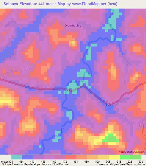 Solouya,Guinea Elevation Map