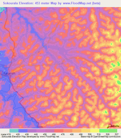 Sokourala,Guinea Elevation Map