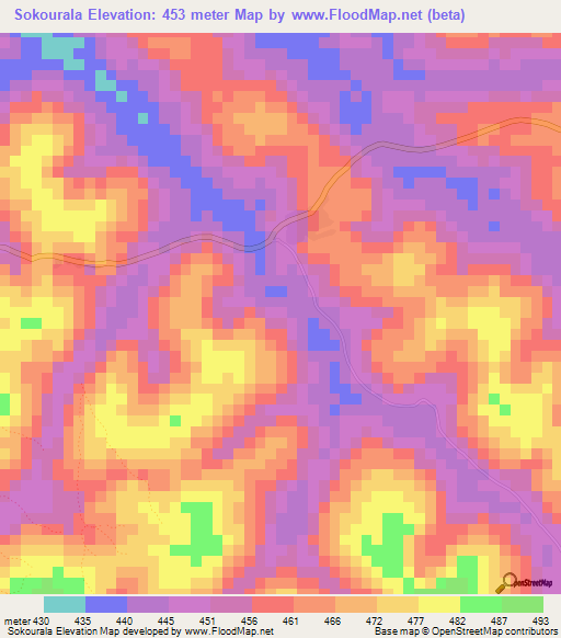 Sokourala,Guinea Elevation Map