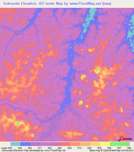 Sokourala,Guinea Elevation Map