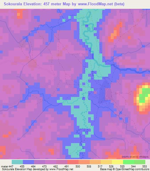 Sokourala,Guinea Elevation Map