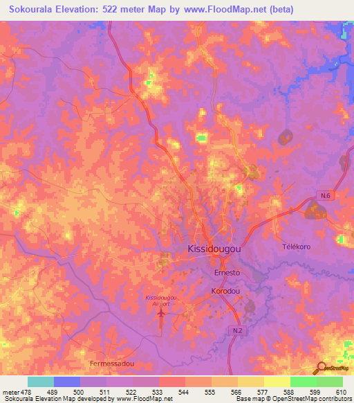 Sokourala,Guinea Elevation Map