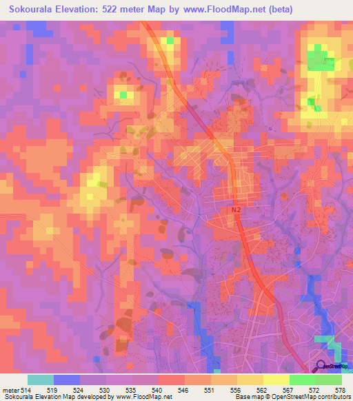 Sokourala,Guinea Elevation Map