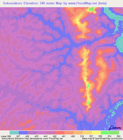 Sokourakoro,Guinea Elevation Map