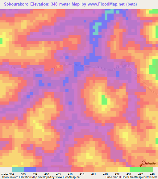 Sokourakoro,Guinea Elevation Map