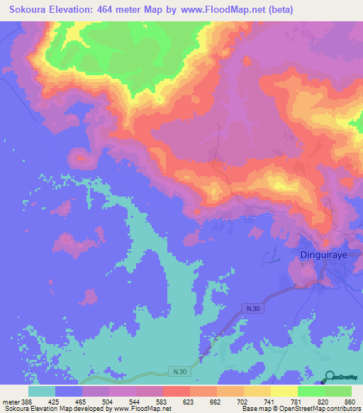 Sokoura,Guinea Elevation Map