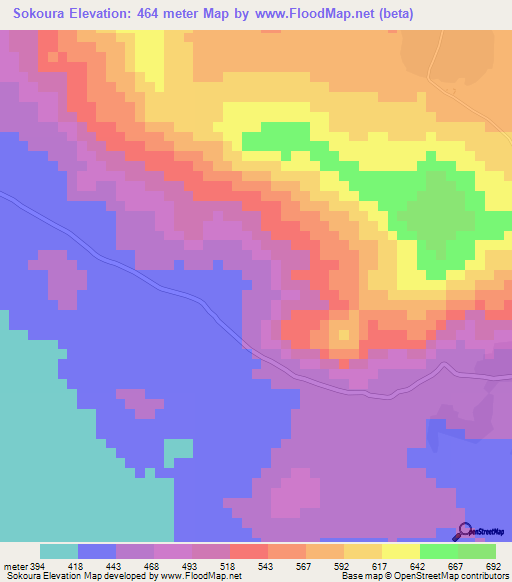 Sokoura,Guinea Elevation Map