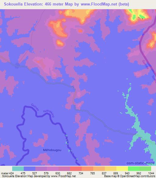 Sokouella,Guinea Elevation Map