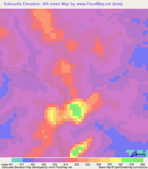 Sokouella,Guinea Elevation Map