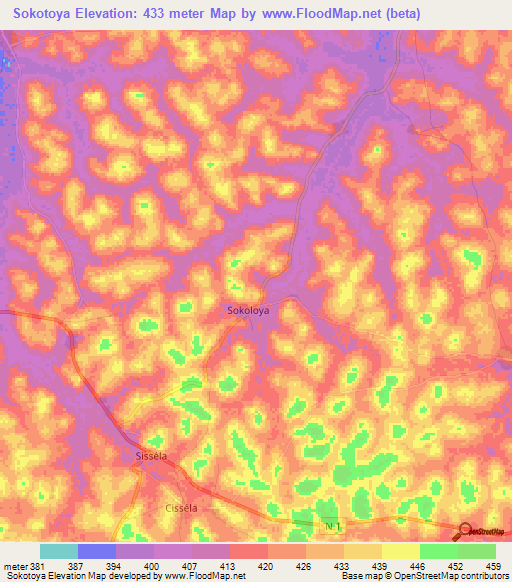 Sokotoya,Guinea Elevation Map