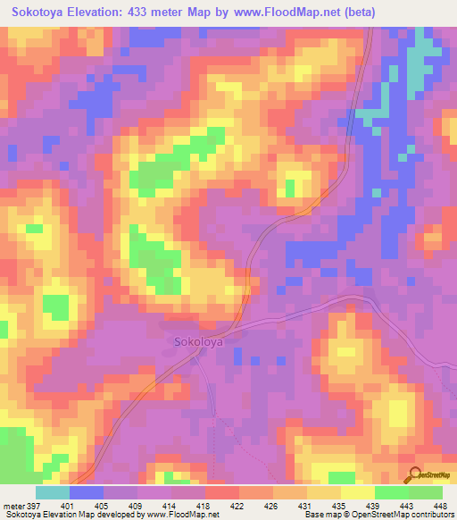 Sokotoya,Guinea Elevation Map