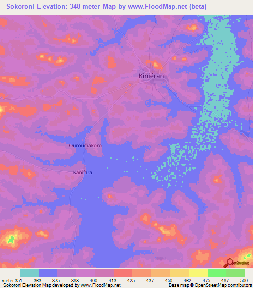 Sokoroni,Guinea Elevation Map