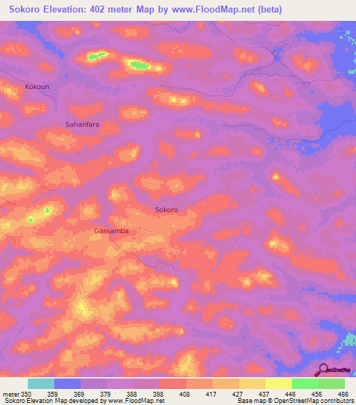 Sokoro,Guinea Elevation Map