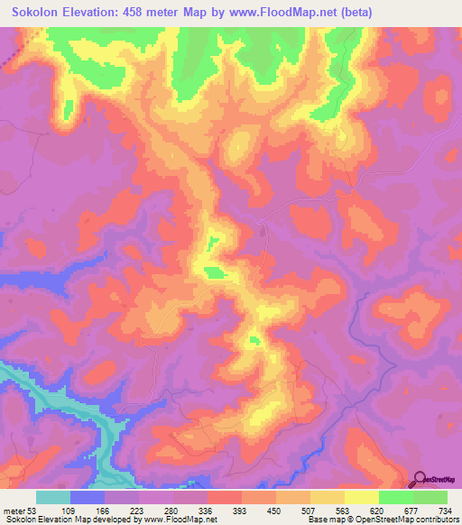 Sokolon,Guinea Elevation Map