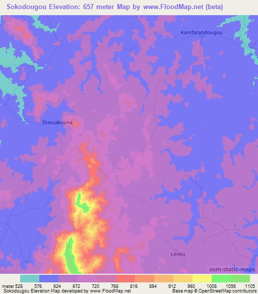 Sokodougou,Guinea Elevation Map