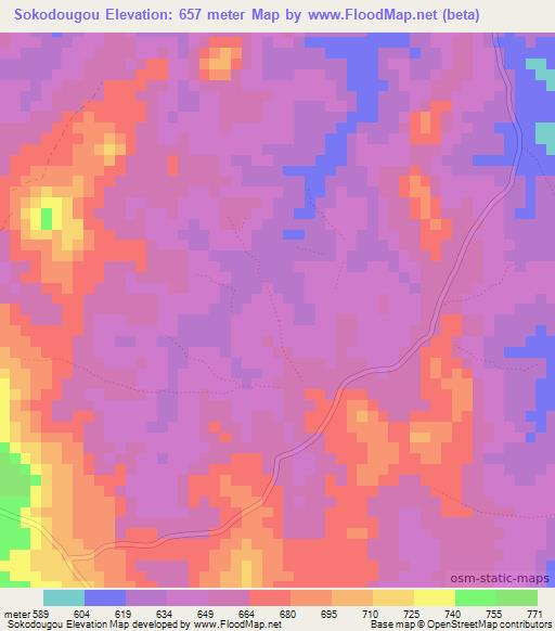 Sokodougou,Guinea Elevation Map