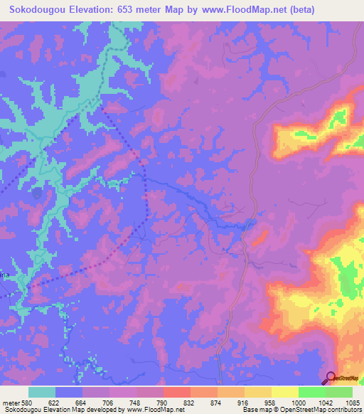 Sokodougou,Guinea Elevation Map