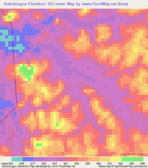 Sokodougou,Guinea Elevation Map