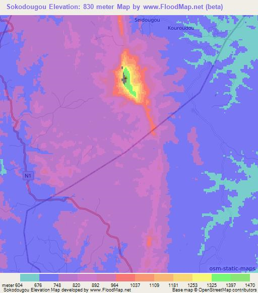 Sokodougou,Guinea Elevation Map