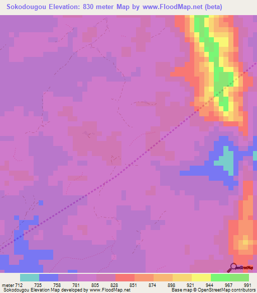 Sokodougou,Guinea Elevation Map