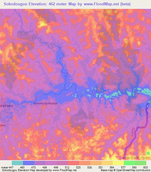 Sokodougou,Guinea Elevation Map