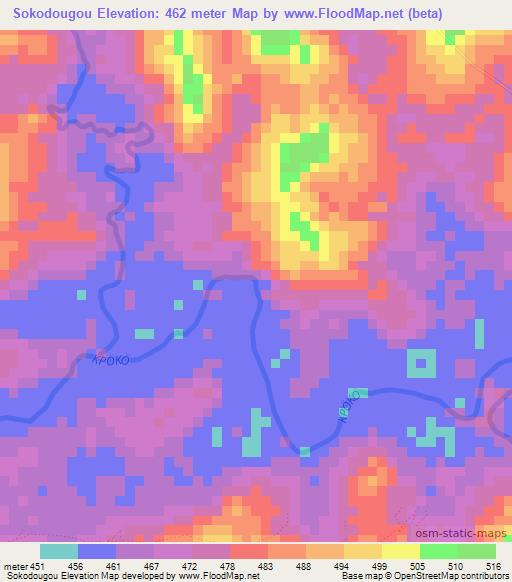 Sokodougou,Guinea Elevation Map