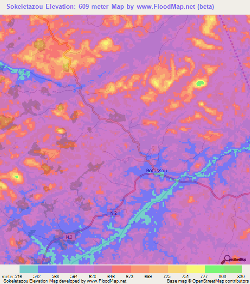 Sokeletazou,Guinea Elevation Map