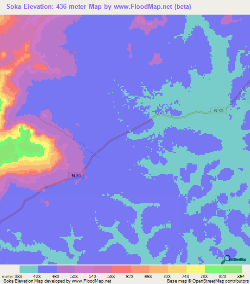 Soka,Guinea Elevation Map