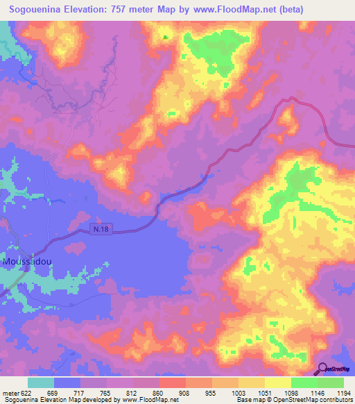 Sogouenina,Guinea Elevation Map