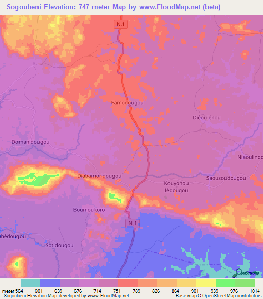 Sogoubeni,Guinea Elevation Map