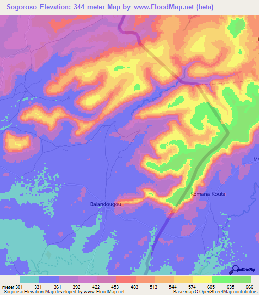 Sogoroso,Guinea Elevation Map