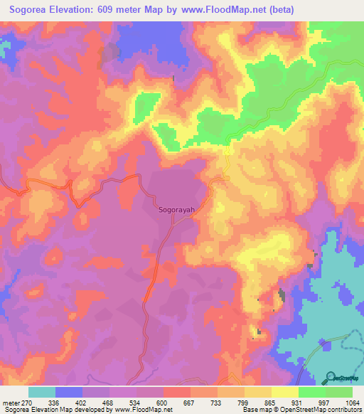 Sogorea,Guinea Elevation Map