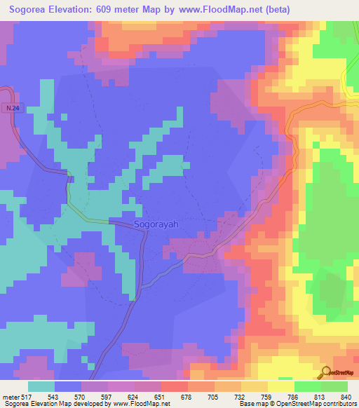 Sogorea,Guinea Elevation Map