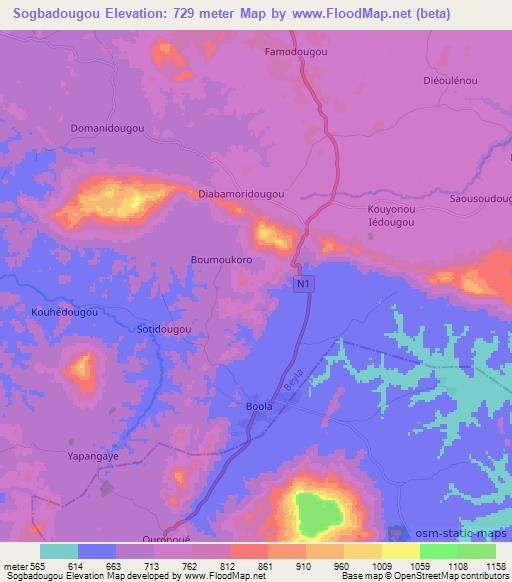 Sogbadougou,Guinea Elevation Map