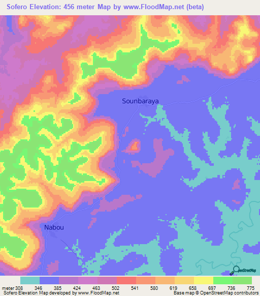 Sofero,Guinea Elevation Map