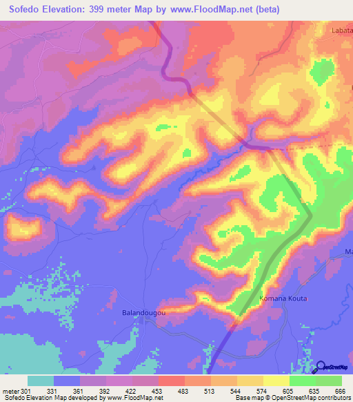 Sofedo,Guinea Elevation Map