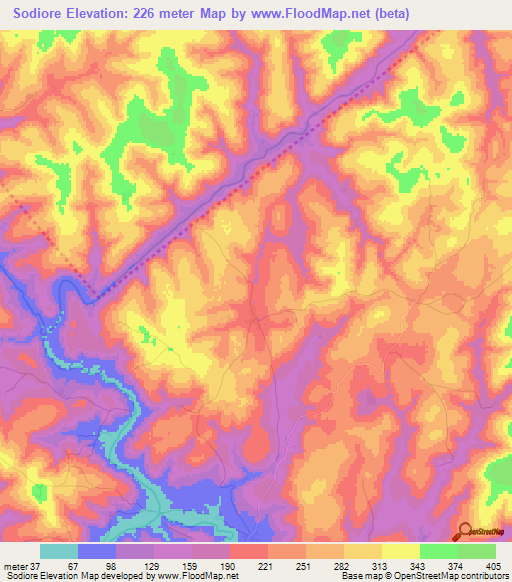 Sodiore,Guinea Elevation Map