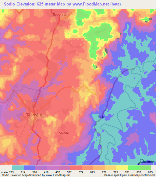 Sodio,Guinea Elevation Map