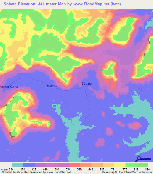 Sobata,Guinea Elevation Map