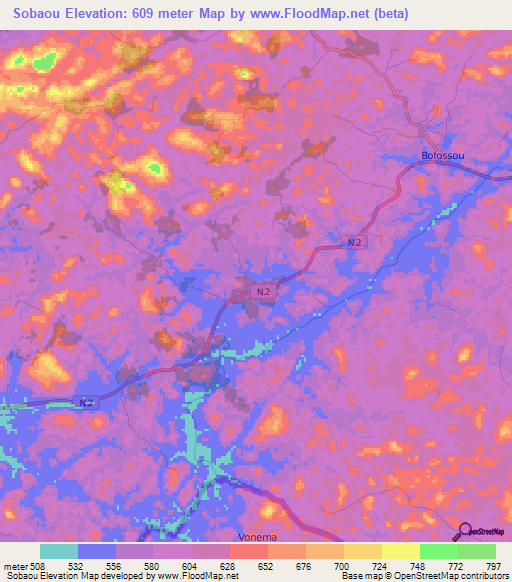 Sobaou,Guinea Elevation Map