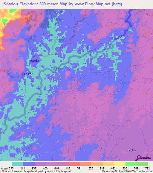 Soadou,Guinea Elevation Map