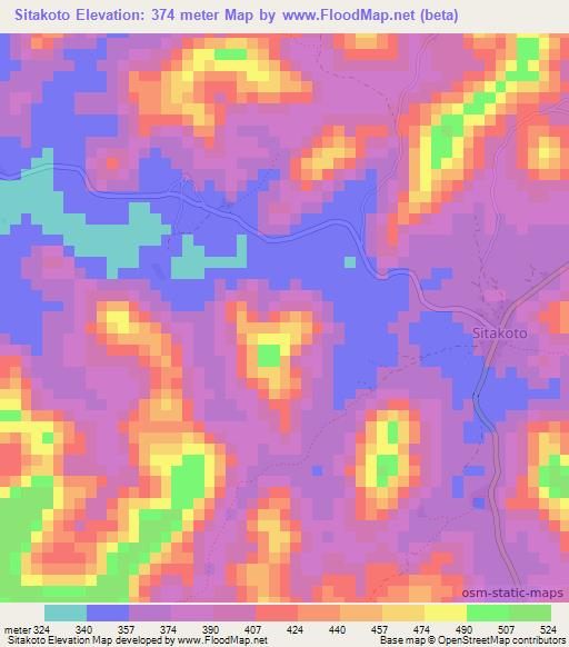 Sitakoto,Guinea Elevation Map