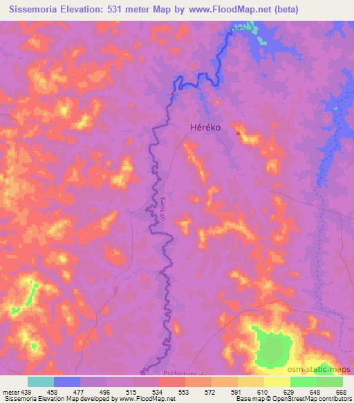 Sissemoria,Guinea Elevation Map