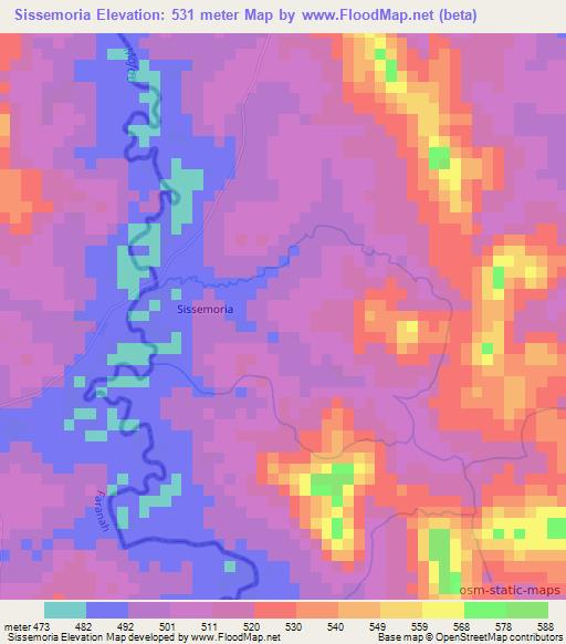 Sissemoria,Guinea Elevation Map