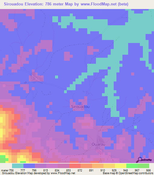 Sirouadou,Guinea Elevation Map