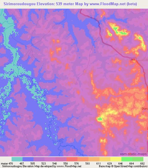 Sirimoroudougou,Guinea Elevation Map